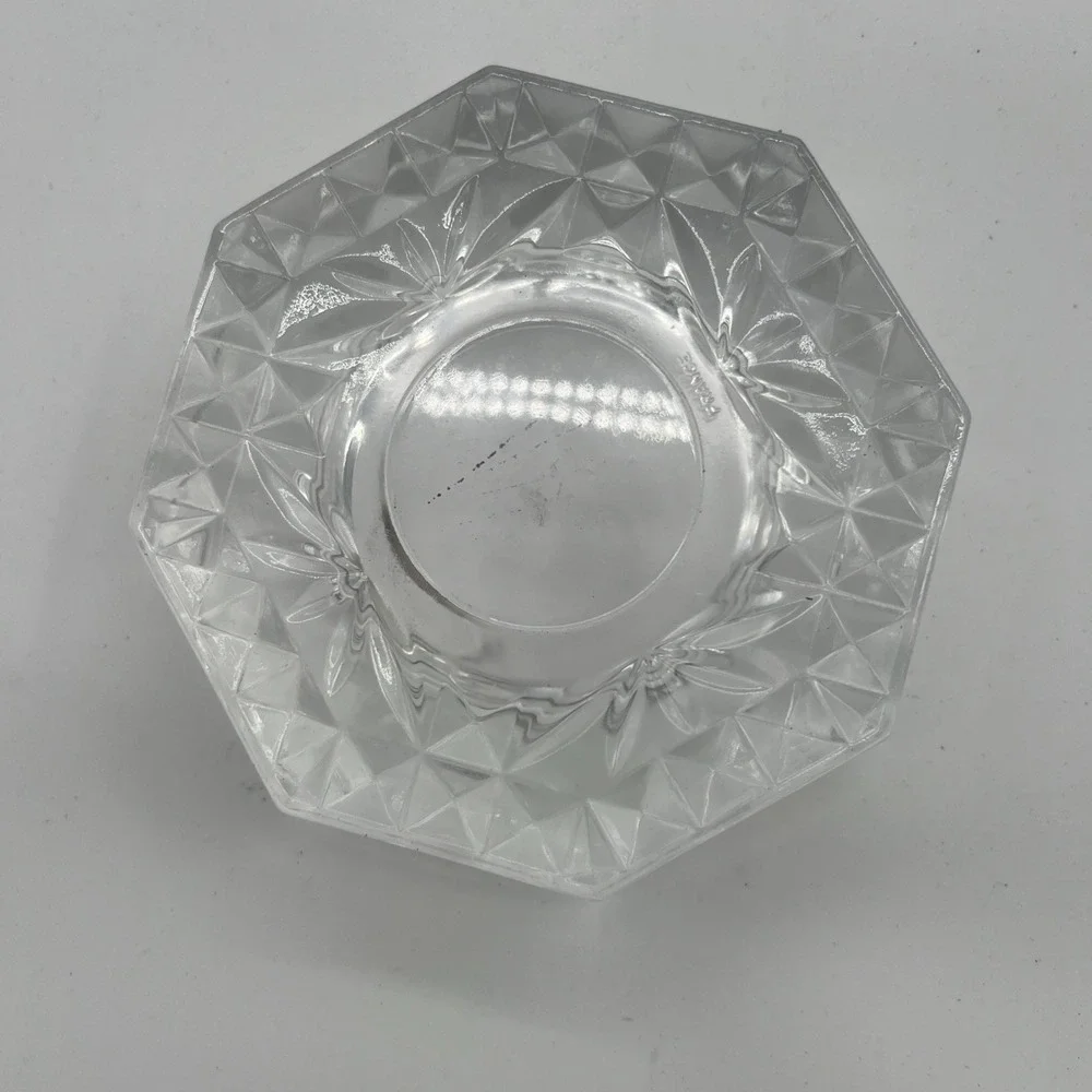 Vintage Heavy France Crystal Candle Holder Votive‎ Diamond Octagon Trinket Dish